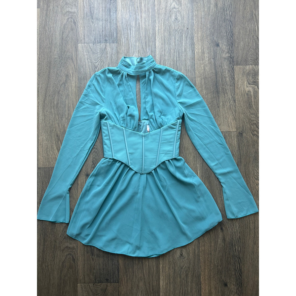 Oh Polly Teal Deep V Neckline Cutout Corset Mini Dress Us Size 4